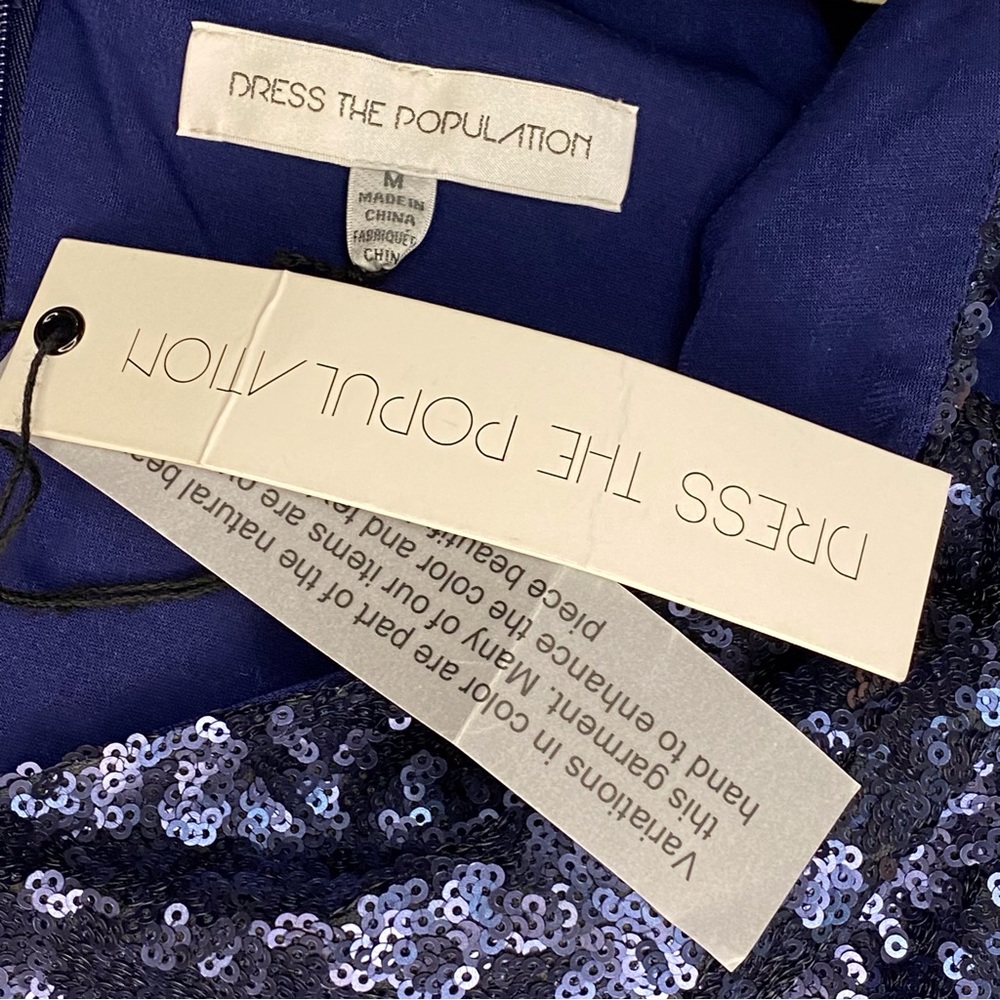 NWT DRESS the POPULATION Navy Blue Sequin Bodice TRACY Fit Flare Size Medium - Picture 7 of 16